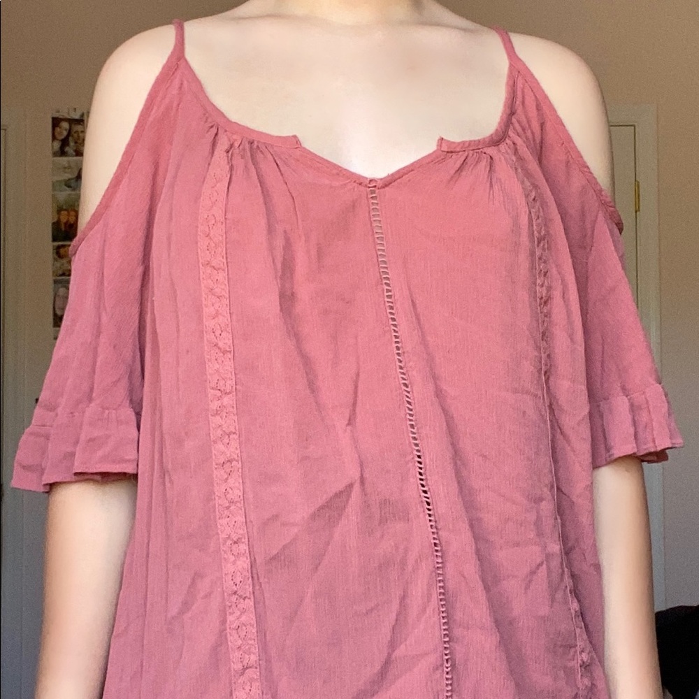 pink cold shoulder top